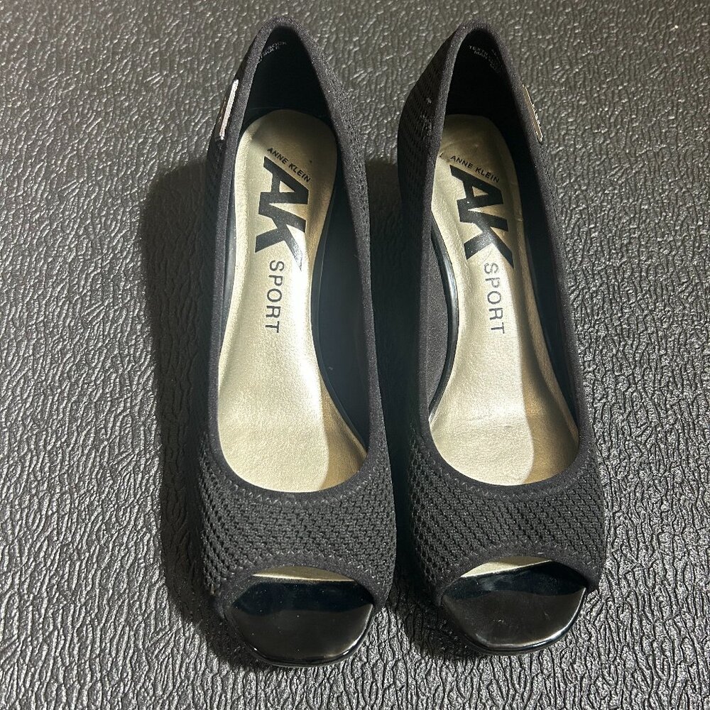 Ann Klein black wedge heels with open toe